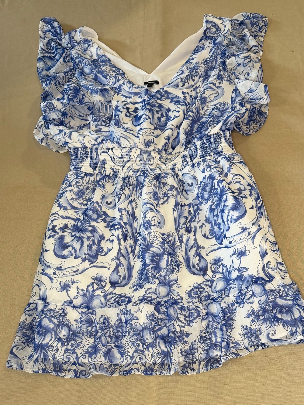Express White Dress with Blue Floral Print